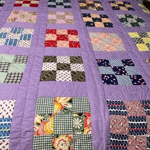 Vintage Handmade Quilt Nine Sister Pattern Queen Size